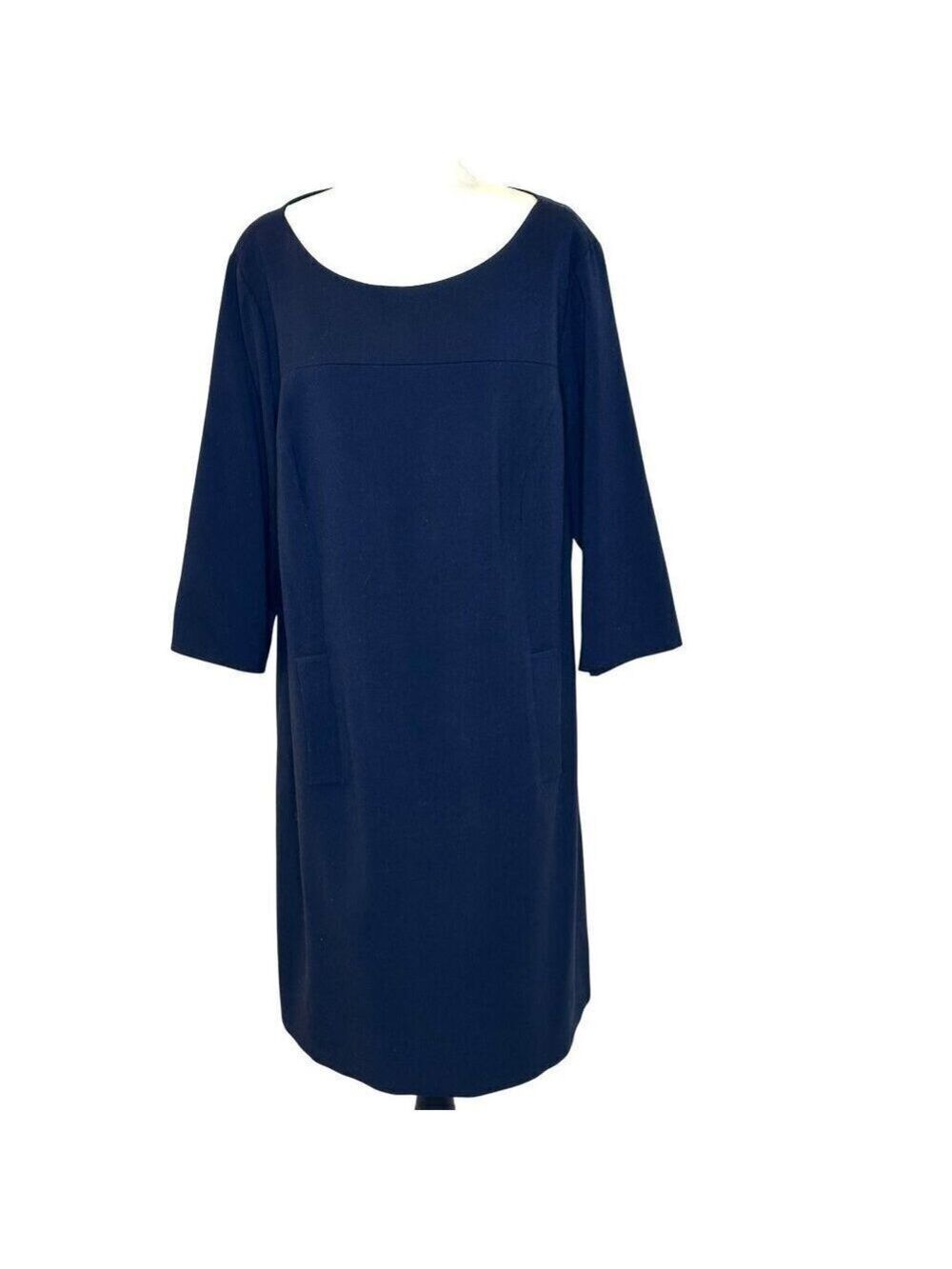 Eliza J Navy Dress 20W Scoop Neck Shift Pockets Lined Classic Career Traditional